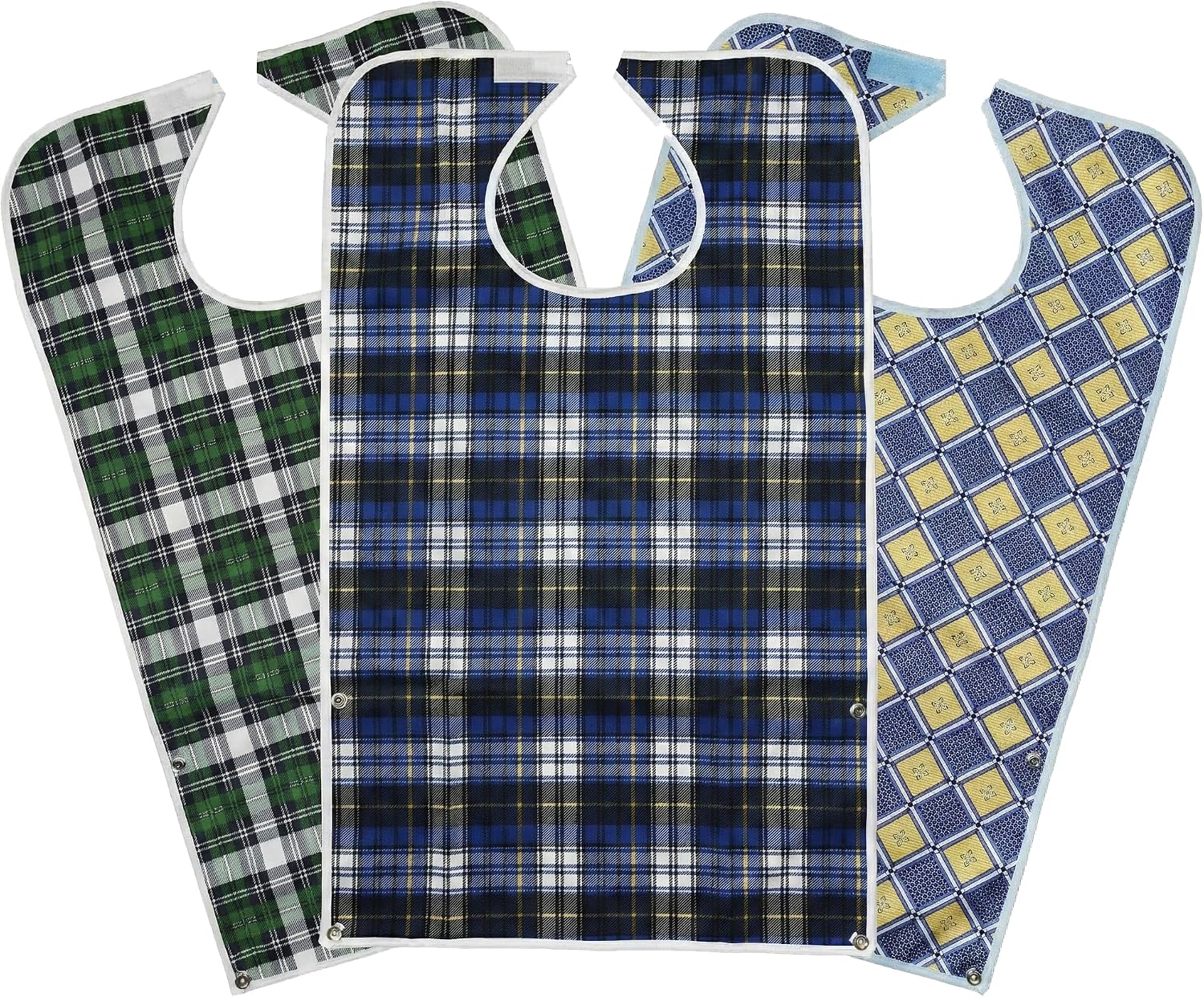 Celley 3 Pack Adult Bibs with Crumb Catcher - Waterproof and Reusable Clothing Protectors for Elderly Men and Women
