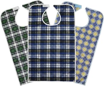 Celley 3 Pack Adult Bibs with Crumb Catcher - Waterproof and Reusable Clothing Protectors for Elderly Men and Women