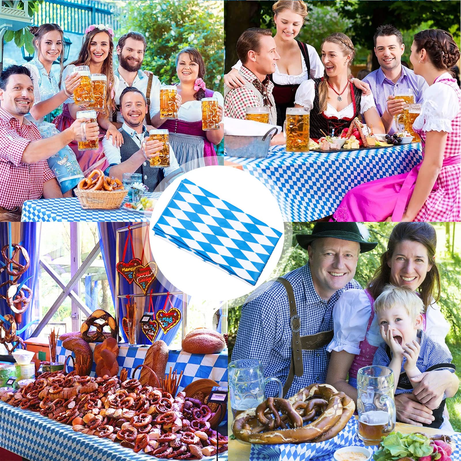 Qunkun Nappes De Fête La Bière, Nappe Oktoberfest, Décoration L'Oktoberfest Bavaroise, Oktoberfest Bavaroise Pour Bière Allemagne Étanche Anti-saleté Chemin Table Bleu Motif Bavière 1PCS