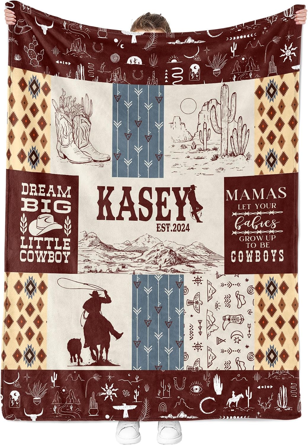 MDPrints Global Western Personalized Baby Blankets for Boys, Personalized Baby Gifts with Name, Customized Baby Blanket, Newborn Boy Gift