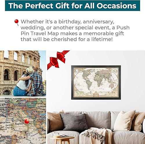 Miniatura 6 de Mapamundi con alfileres, personalizado, ejecutivo, con marco de 24 x 36" y alfileres, Negro (Rustic Black), 24 x 36 pulgadas