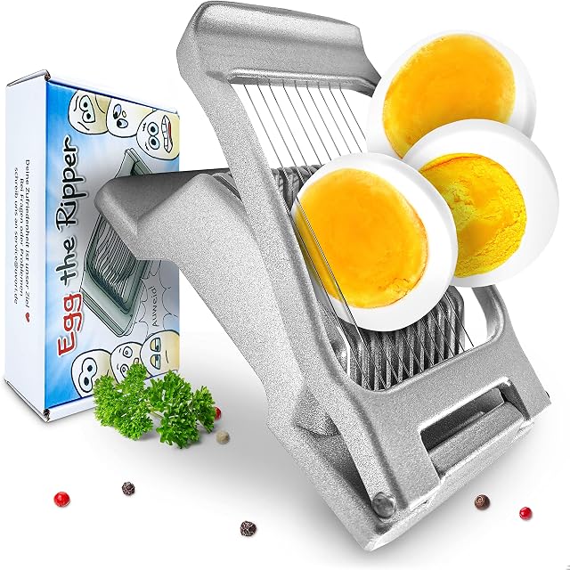 Egg the Ripper Egg Slicer Aluminium Egg Separator and Rustproof Stainless Steel Wires Time-Saving Egg Divider / Egg Cutter for Perfect Slices Bonus: e-Book with Egg Recipes