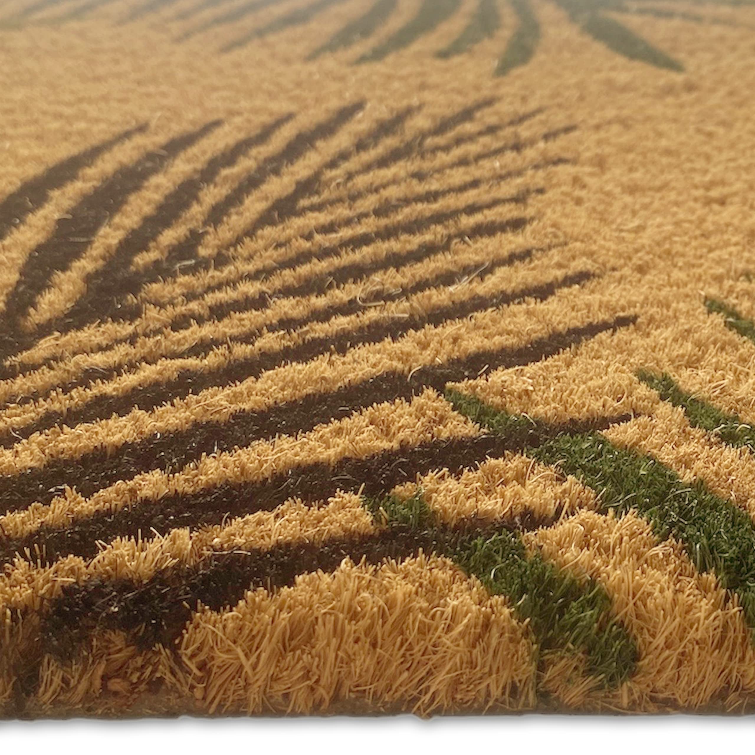 Teppich-Traum Egzotyczna wycieraczka do butów kokosowych | wytrzymała i trwała | liście palmy w kolorze zielonym, 45 x 75 cm