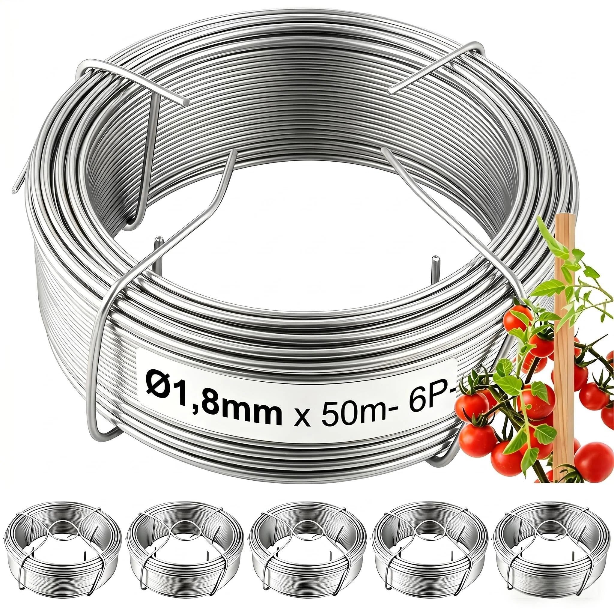 Amagabeli Fil de Fer Galvanisé Ø1.8mm x 50m (Lot de 6) - Fil de Tension Renforcé pour Clôtures & Serres - Fil Métallique Antirouille pour Tuteurs Lourds