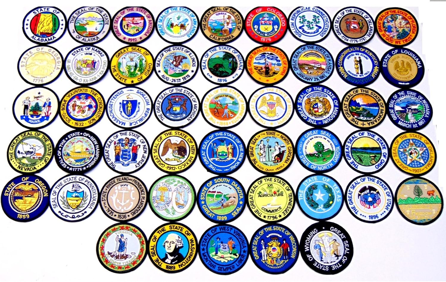 State Seal Patch Round 3" Diameter, Embroidered Iron On or Sew On Seal Patch Flag Emblem (State Seal Set)