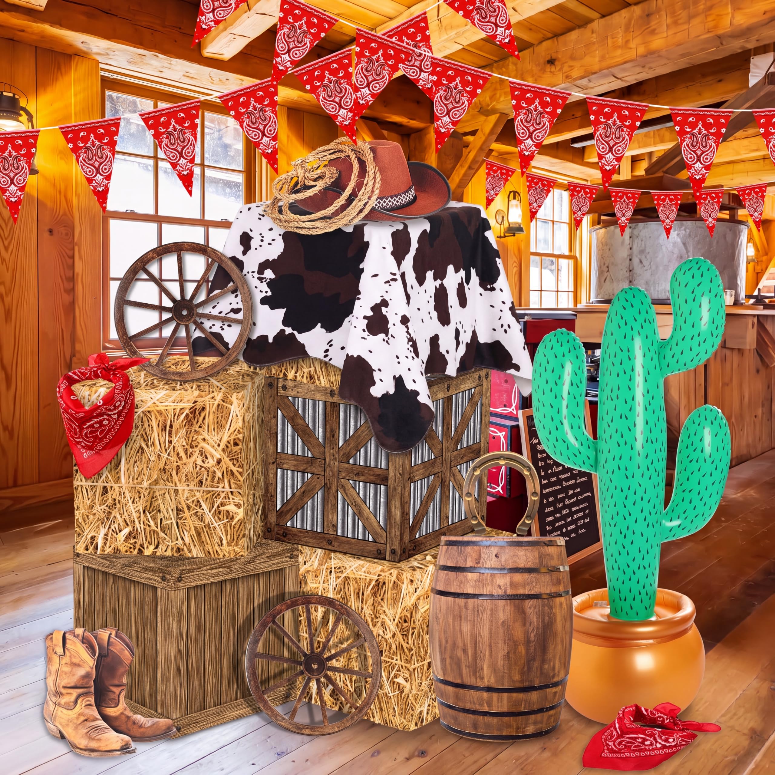 Soulchen Western Cowboy Party Decorazioni Balle di Fieno Scatole Banner Decor | Balle di fieno a tema cowboy occidentale, per decorazione, forniture per feste selvaggio West