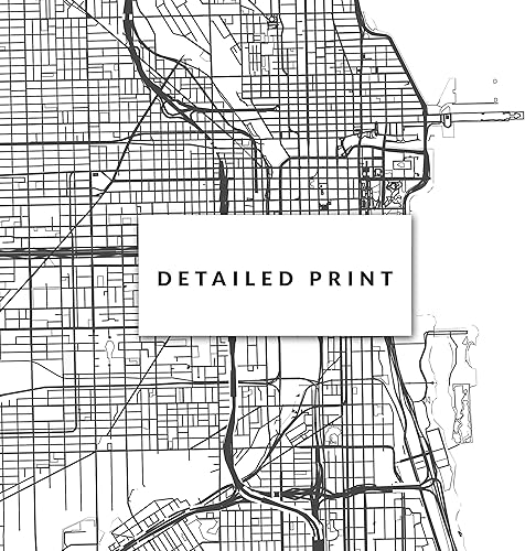 Miniatura 6 de Squareious Impresión de mapa de Chicago, arte moderno para pared en blanco y negro, papel mate de 9 x 11 pulgadas, mapa de viaje