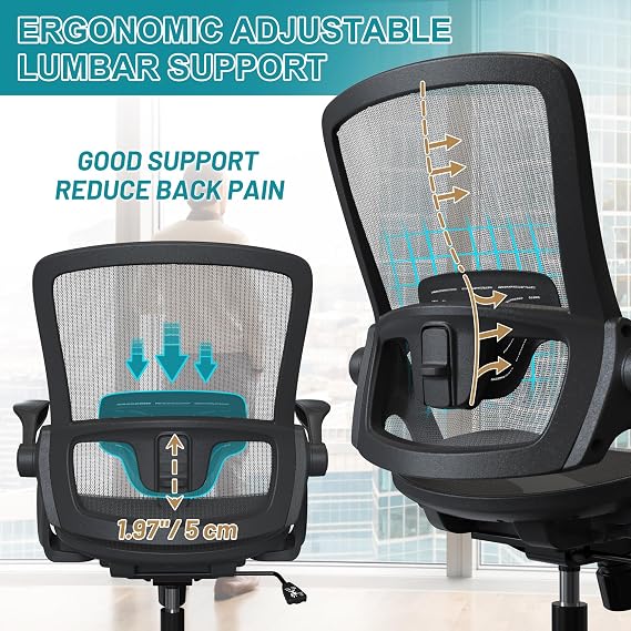 Full Mesh Ergonomic Home Office Computer Desk Chair with Flip Up Arms Height Adjustable Swivel Wheels for Adult
