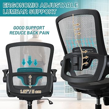 Full Mesh Ergonomic Home Office Computer Desk Chair with Flip Up Arms Height Adjustable Swivel Wheels for Adult