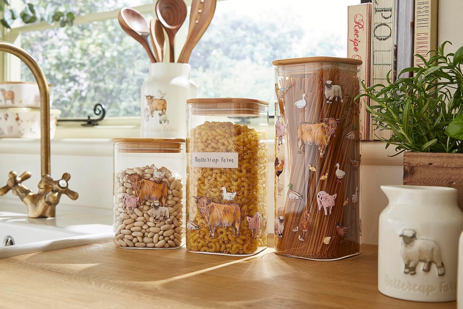 Cooksmart British Designed X-Large Glass Storage Jars | Glass Storage Jars For Kitchen With Modern Designs | Spaghetti Storage Jar or Pasta Containers - Buttercup Farm 3 91D50e98VIL. AC SL1500