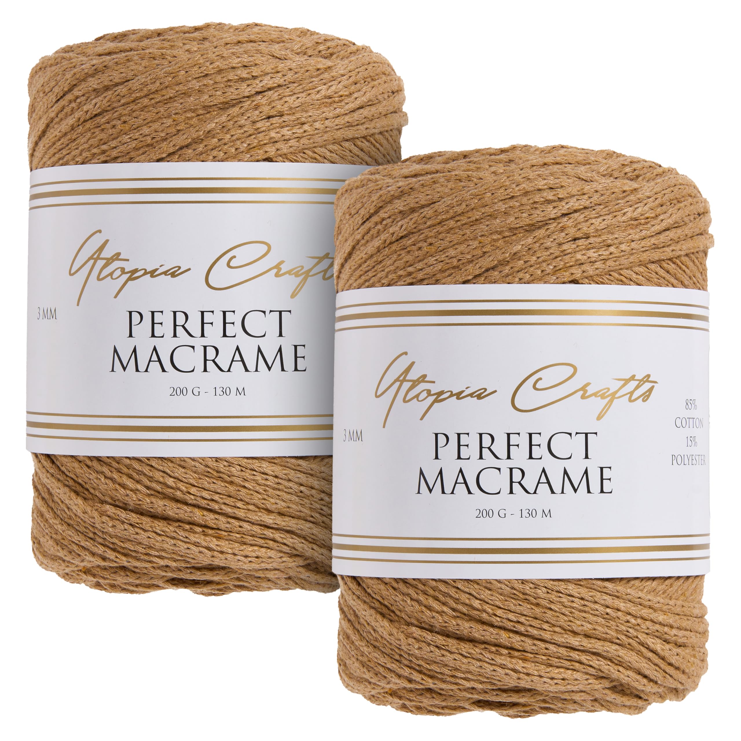 Utopia Crafts Perfect Macrame Cord 3mm - 2X 200g (Golden Tan)