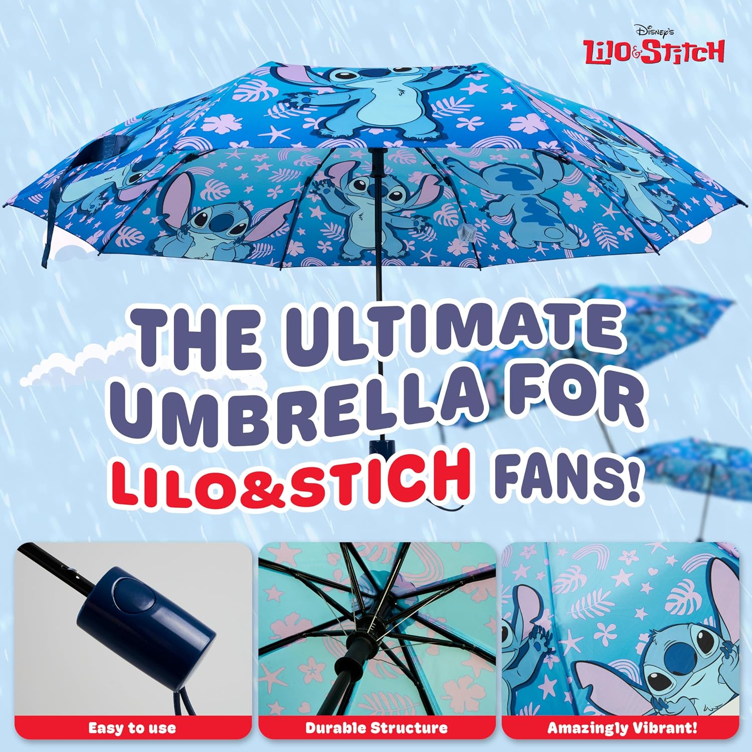Disney Automatic Umbrella for Kids Teens Adults, Folding Telescopic Umbrella Lightweight Travel School Work, Gifts for Kids