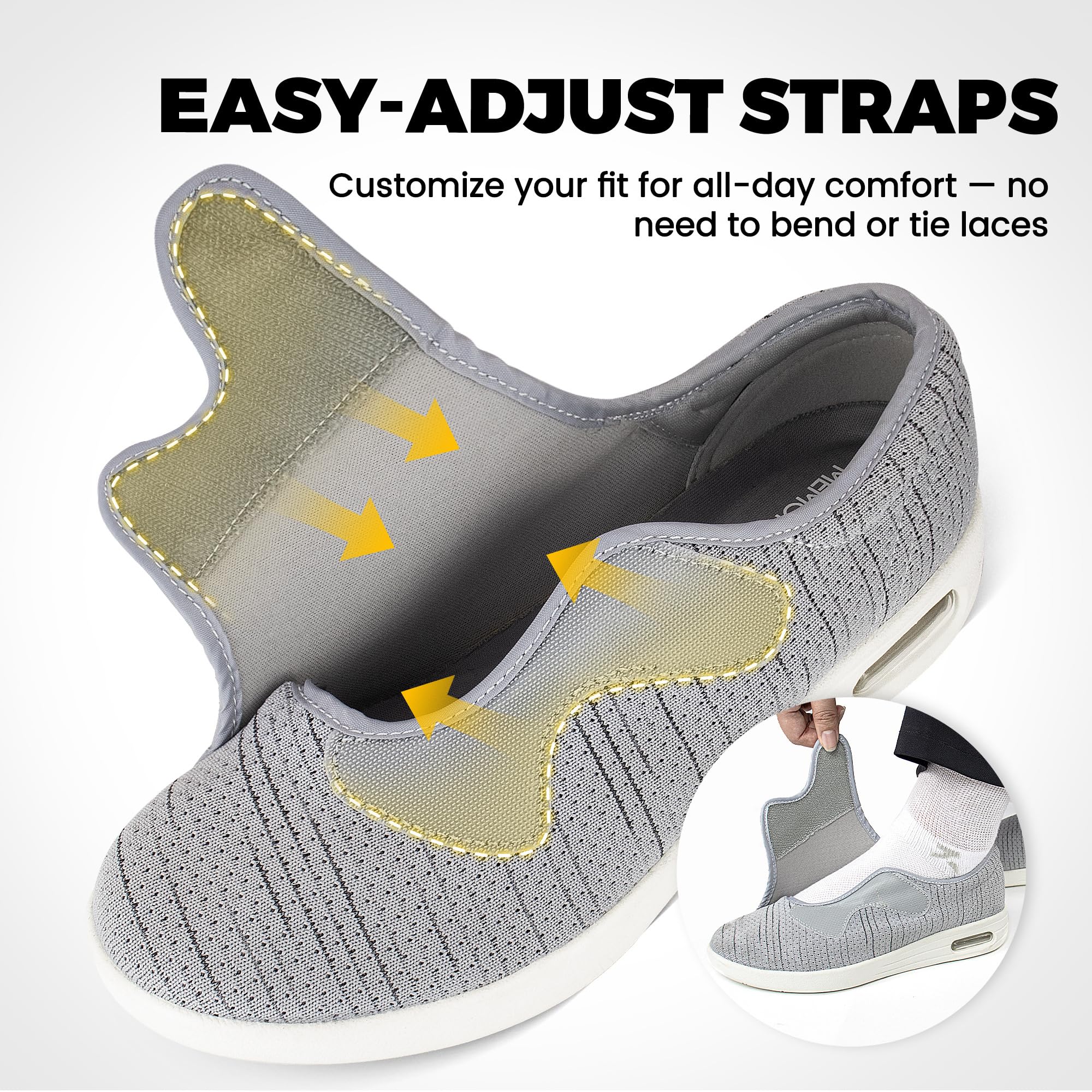 Zapatos para diabéticos para hombre, zapatos ortopédicos de ancho ancho, sin cordones, con cierre ajustable, tenis para caminar para aliviar el dolor de pies, pies hinchados