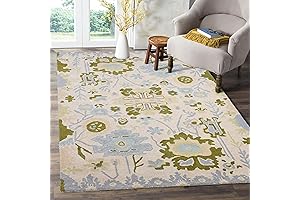 Handmade Oushak Wool Area Rug | Floral and Botanical Patterns in Soft...