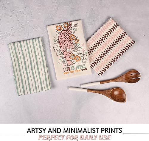 Miniatura 3 de Folkulture Juego de cucharas de madera para cocina, utensilios de cocina antiadherentes, incluye cuchara de madera, espátula, toallas de cocina o