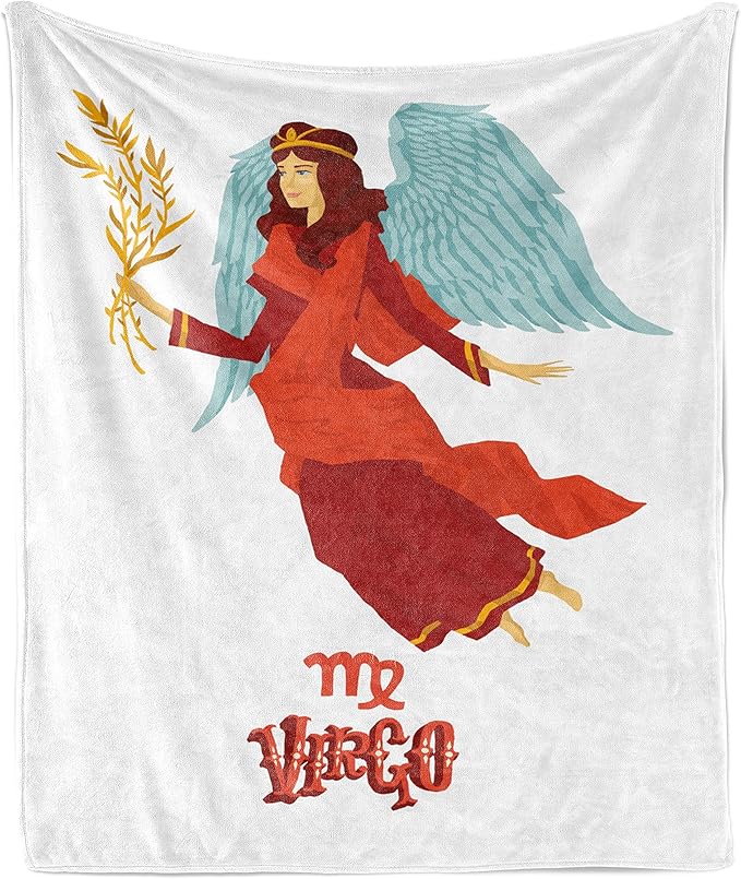 Ambesonne Virgo Throw Blanket, Astrological Zodiac Sign with Woman with Wings and Dress Horoscope, Flannel Fleece Accent Piece Soft Couch Cover for Adults, 50