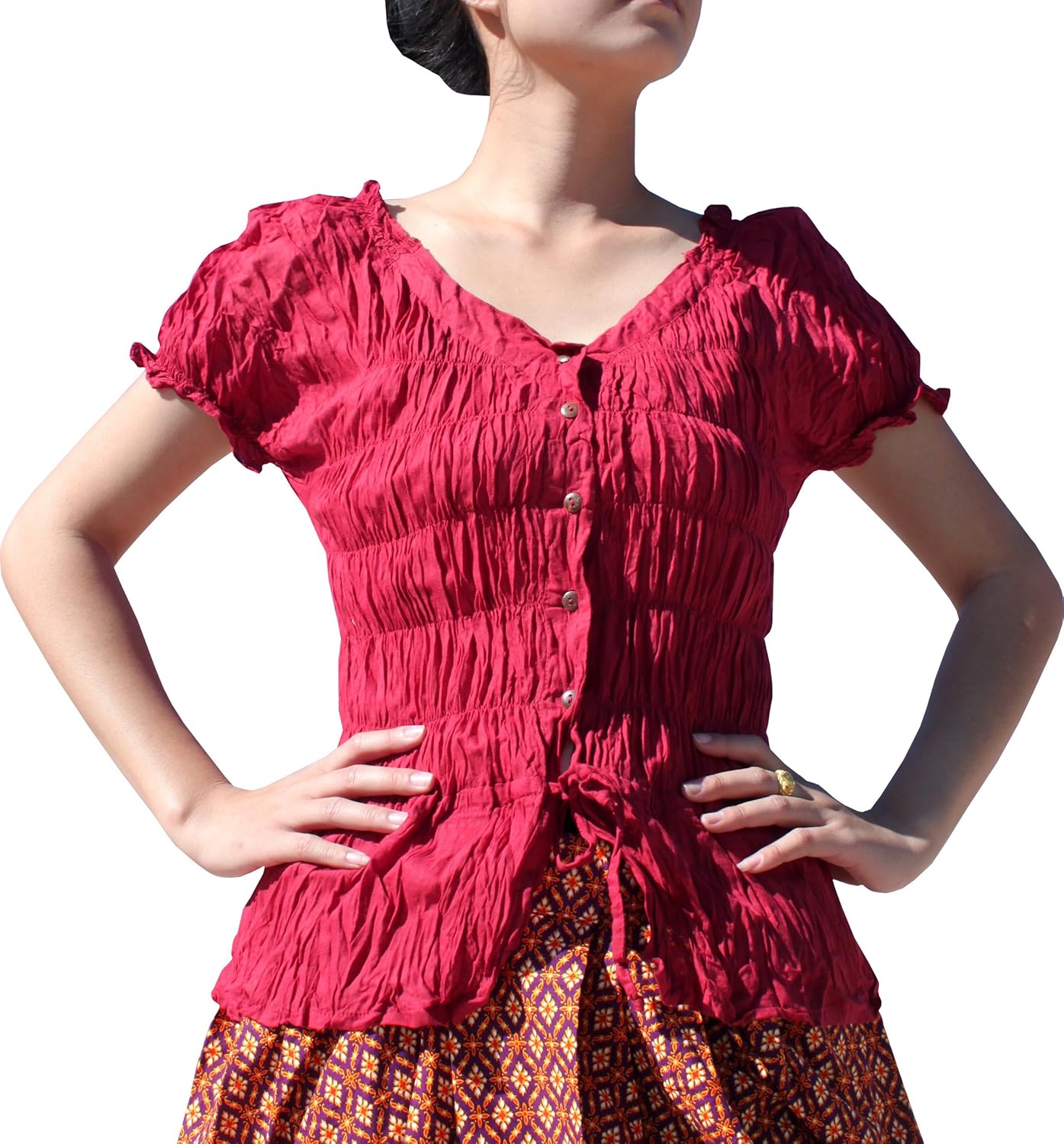 RaanPahMuang Eastern European Light Summer Cotton Buttoned Front Smock Shirt