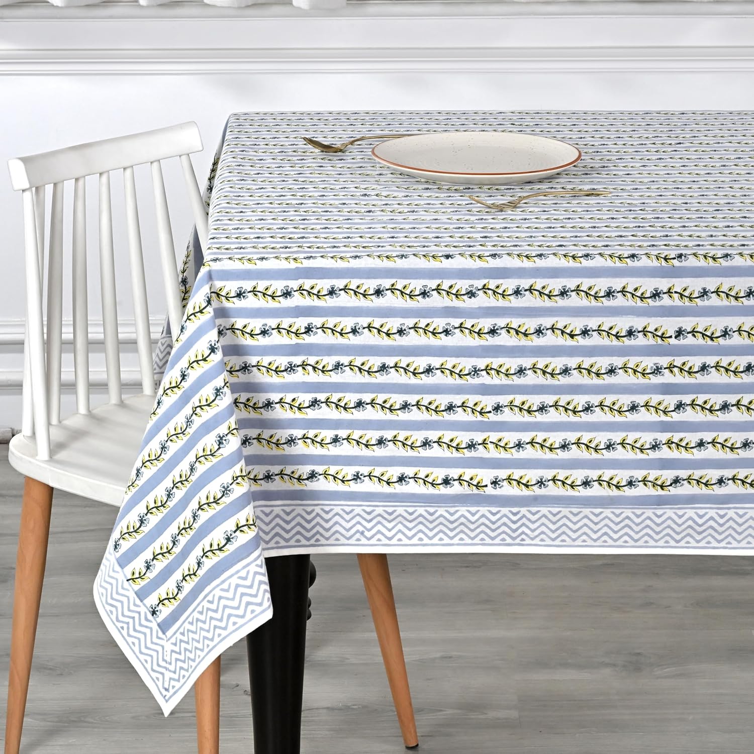 Ridhi Hand Block Print Dolphin Gray Square Cotton Tablecloth 60" x 60" Reusable Table Cover Decorative Everyday Use for Dining, Farmhouse, Home Gift for Spring, Easter, Valentine - Image 3