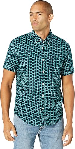 Tommy Hilfiger Camisa de lino de manga corta con botones para hombre en ajuste personalizado