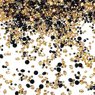 Black and Gold Table Decorations, 10000Pcs Acrylic Diamonds Rhinestones Clear Table Confetti Crystals for Vase Fillers Wedding Table Scatters Party(3mm, 4mm, 6mm)