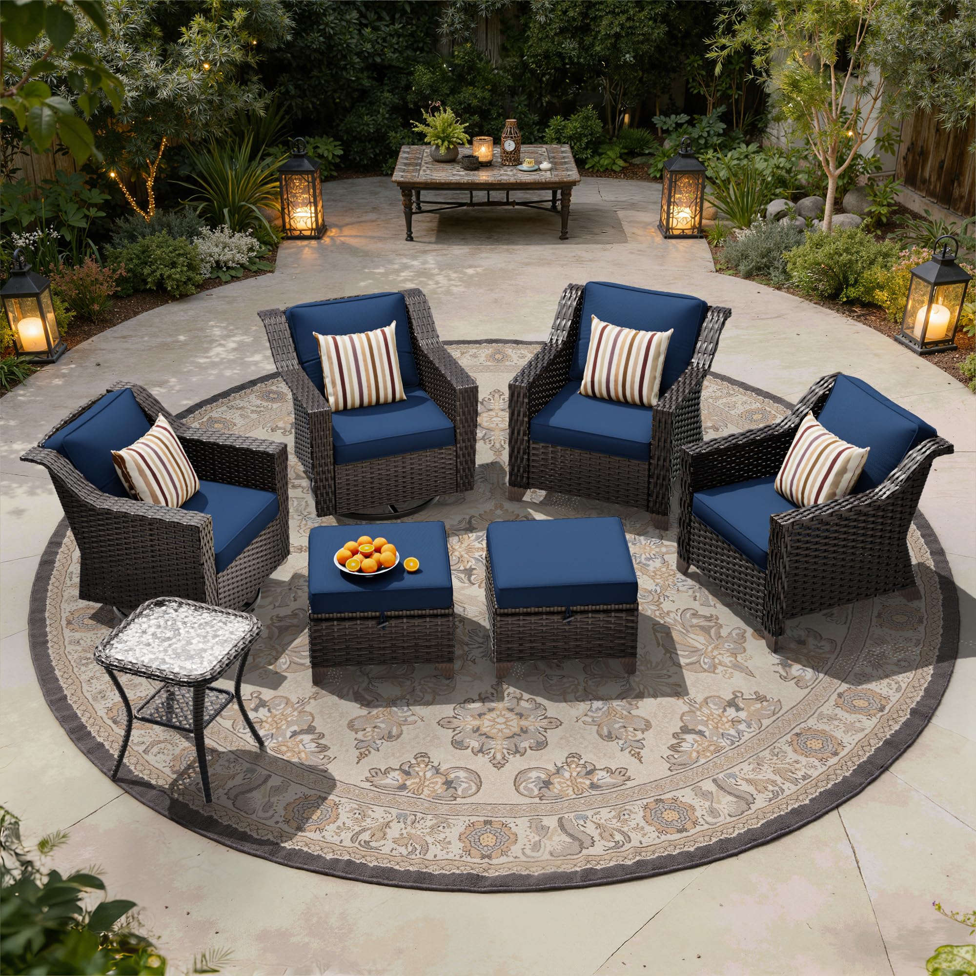 7 Piece Patio Furniture Set, Wicker Outdoor Conversation Set