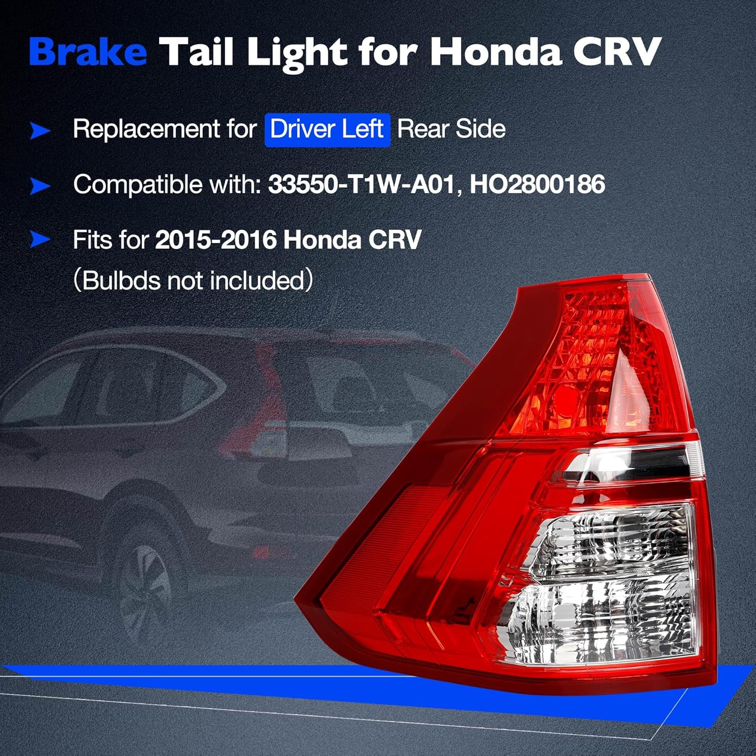 Misakomo Brake Tail Light Compatible with Honda CRV 2015 2016 - Honda CR-V Taillight Brake Tail Lamp Assembly Replacement for 33550-T1W-A01 and HO2800186 - Driver Left Side 15-16 Driver Left Side LH