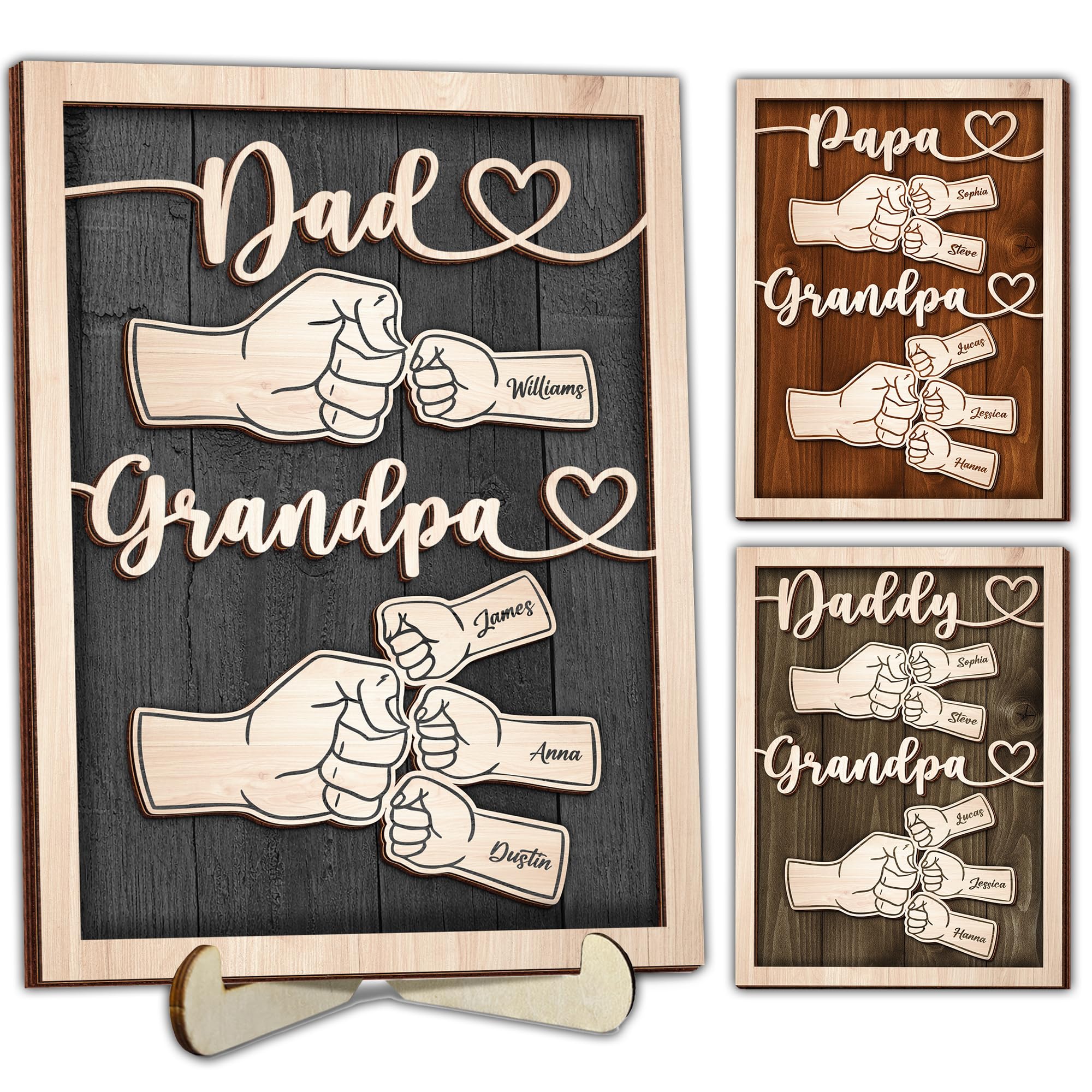Personalized First Dad Now Grandpa Gift from Grandkids, Custom Wooden Dad Fist Bump Sign, Father's Day Birthday Gift for Daddy Grandpa Husband, Desk &amp; Wall Decor