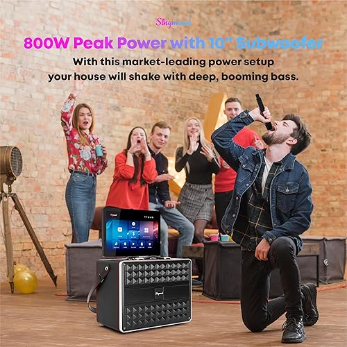 Miniatura 3 de Máquina de karaoke para adultos, con pantalla de letras, altavoz Bluetooth grande portátil inteligente, 2 micrófonos inalámbricos, sistema de