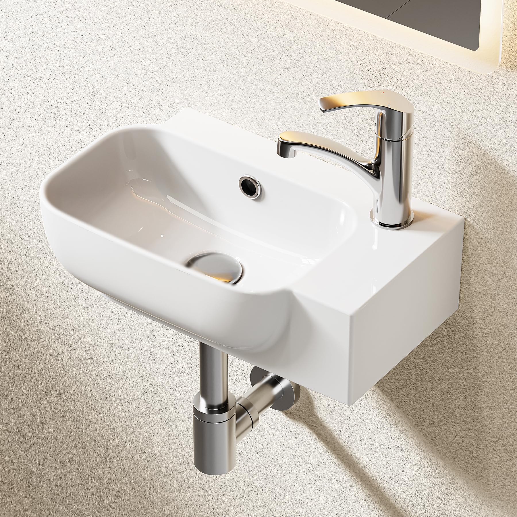 HOROW Ceramic Small Bathroom Sink-40x25x14cm Cloakroom Sink Wall-Mounted/Countertop Basin,Easy Install,Rounded Design for Small Bathrooms,Cloakroom,Guest Room