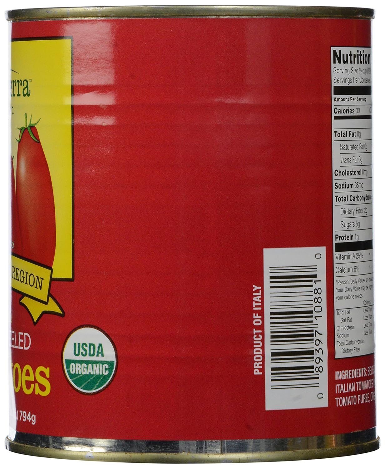 Bella Terra San Marzano Region Tomates pelados enteros 28 oz Yaxa
