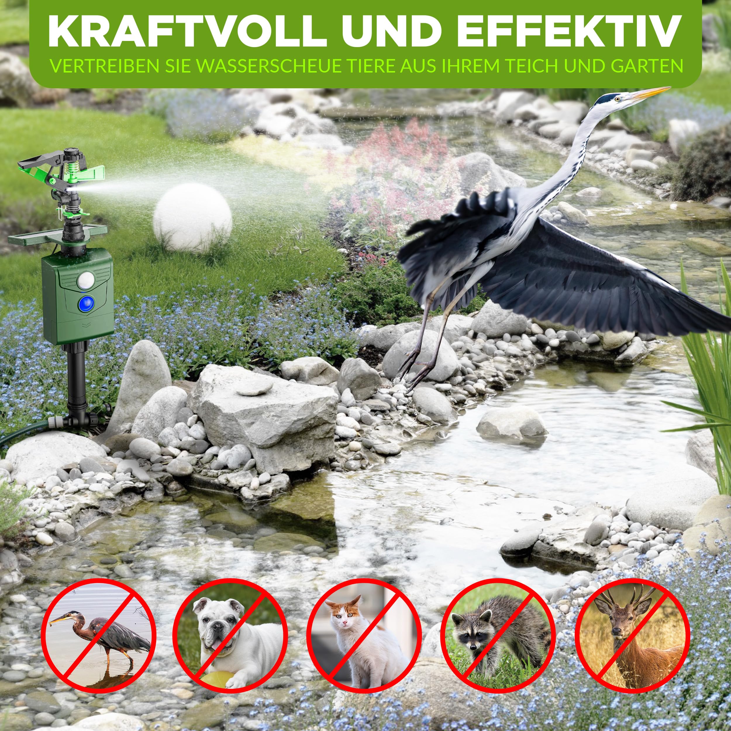 ISOTRONIC® Wasserstrahl Plus Licht Tiervertreiber Solar | Solarbetriebene Hunde-Katzen-Abwehr | Vogel-Reiher-Schreck für Garten | Bewegungsmelder I Reichweite einstellbar I Wildtierabwehr (2)