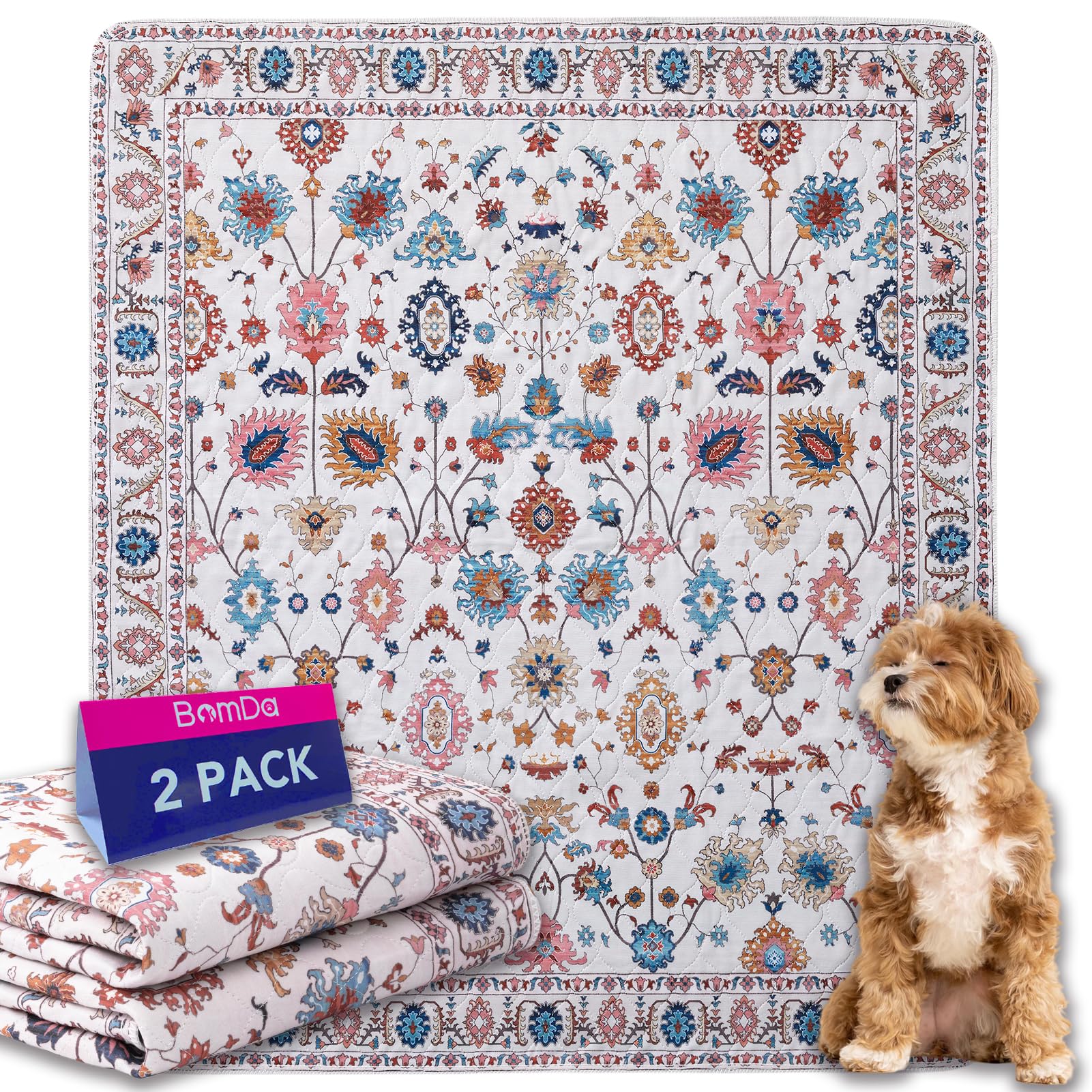 BomDa Tappeti Lavabili per Cani, 2 Pezzi Tappeti Assorbenti Riutilizzabili, Tappetino per Addestramento del Cane, Gatti, Conigli, Porcellini d'India, Antiscivolo (Pattern 3, 122x152.5cm)