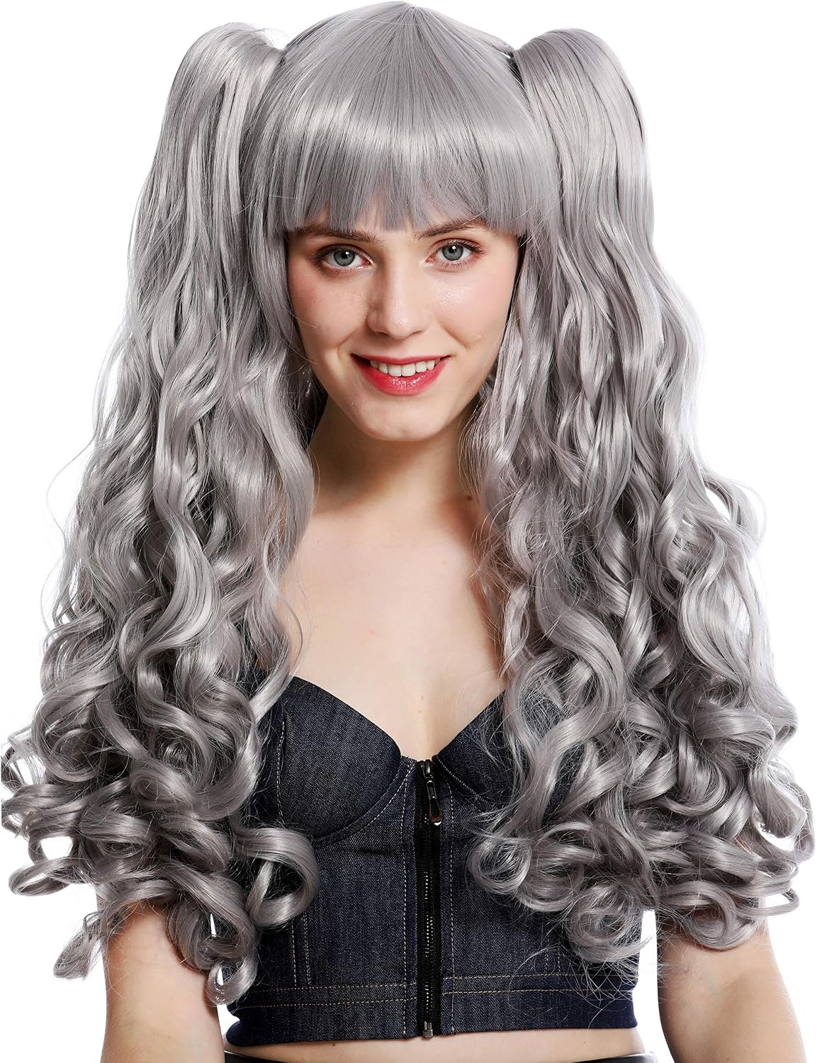 WIG ME UP - YZF-7092L+A-T0906 women's quality wig three part removable braids Cosplay grey long curly light grey