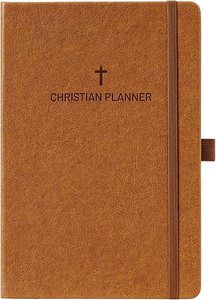 2026 Planner - Christian Planner 2026, JAN. 2026 - DEC. 2026, 5.7" x 8.4", 2026 Weekly Monthly Planner with Stickers, Daily Bible Planner 2026, Pen Holder, Back Pocket, Leather Hardcover - Brown