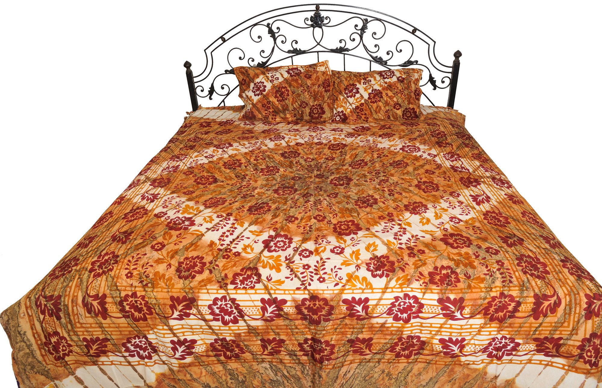 Couvre-lit jaune miel Batik imprimé fleurs coton avec taies d'oreiller