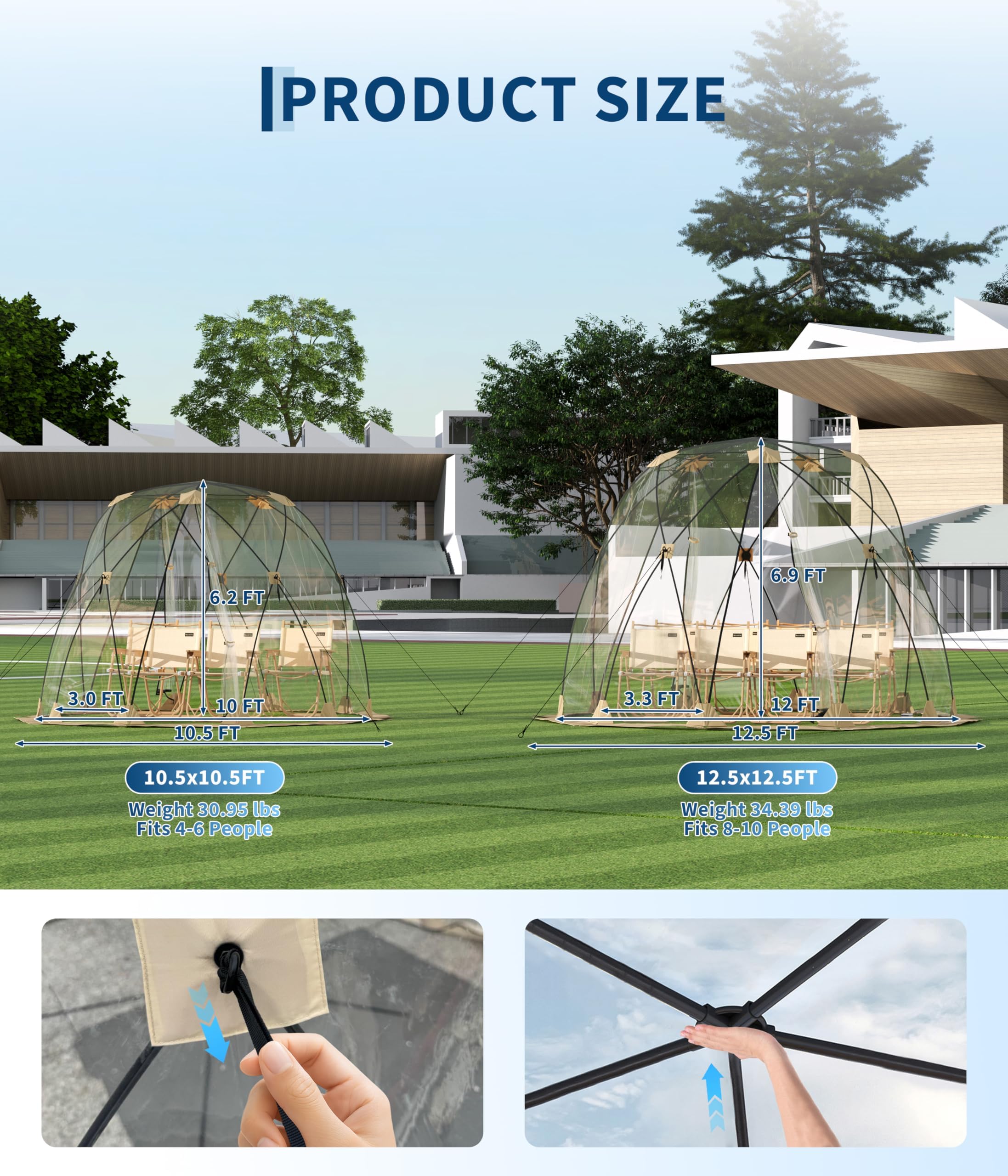 Garvee Vue panoramique 540° – Tente Bulle Transparente pour 4 à 6 Personnes – Abri de Camping Pop-up, résistant aux intempéries, Montage Facile – Idéale Jardin, terrasse, Sports, pêche, événements