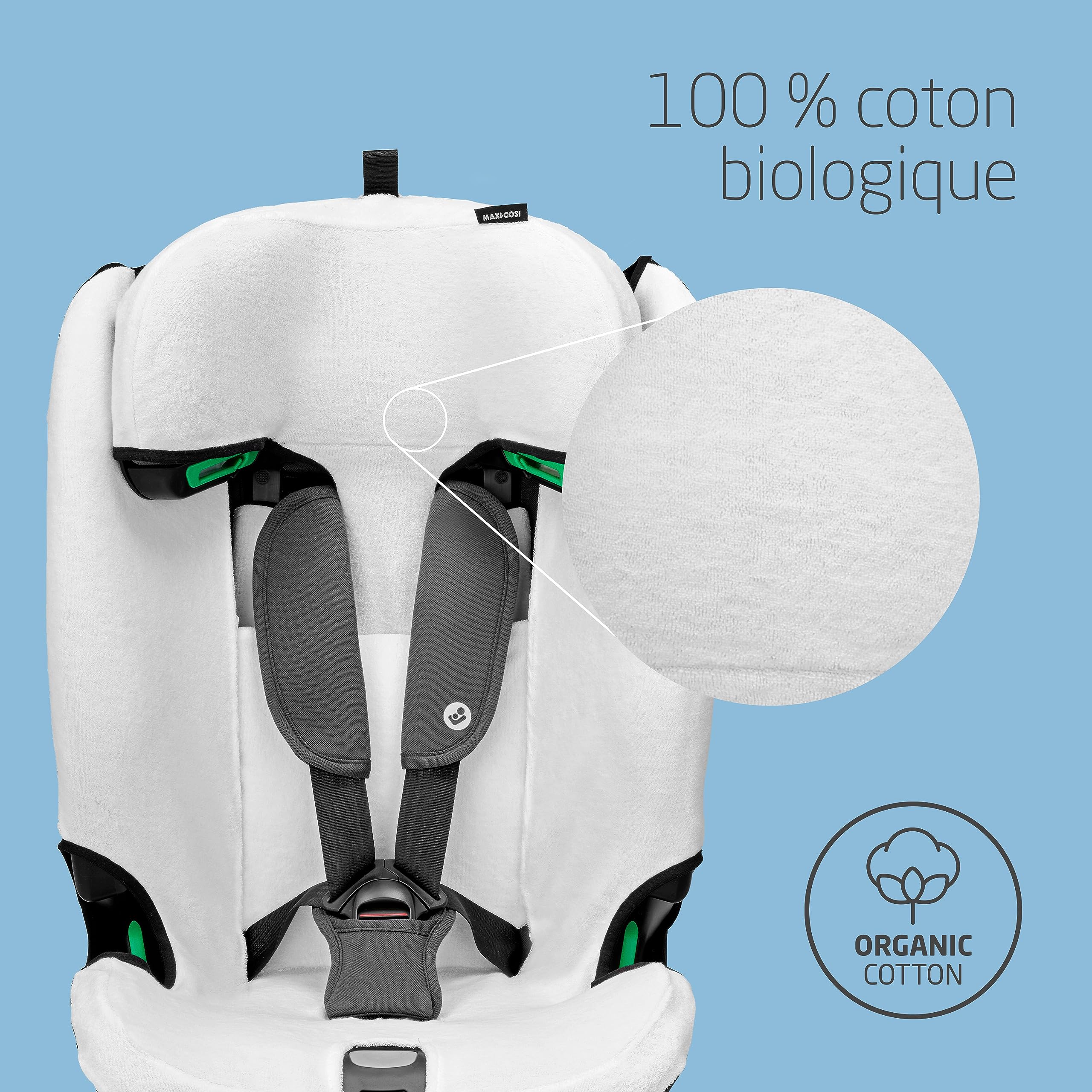 Maxi-Cosi housse d'été en coton biologique pour Titan Plus i-Size, Housse pour siège auto enfant, Matière respirante qui absorbe l'humidité, Lavable en machine, Coton durable, Blanc naturel