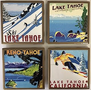 Lake Tahoe coasters with gold trim