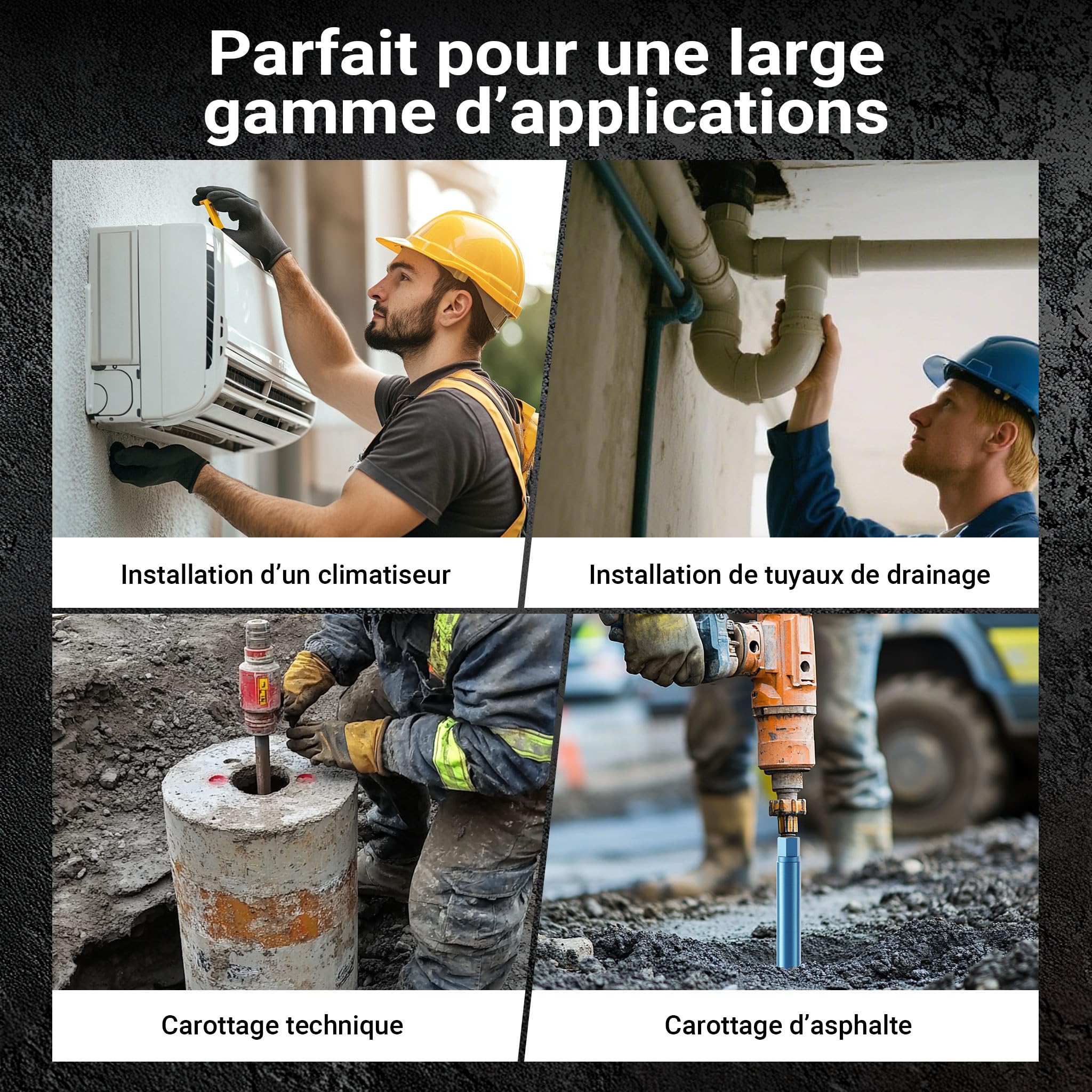 Wiltec Foret diamant pour Carotteuse Ø 52 mm – Rendement moyen – 1¼ UNC – Longueur 450 mm – Métal fritté – Forage à humide – Chantier Carrelage Béton – Trépan Couronne Diamant
