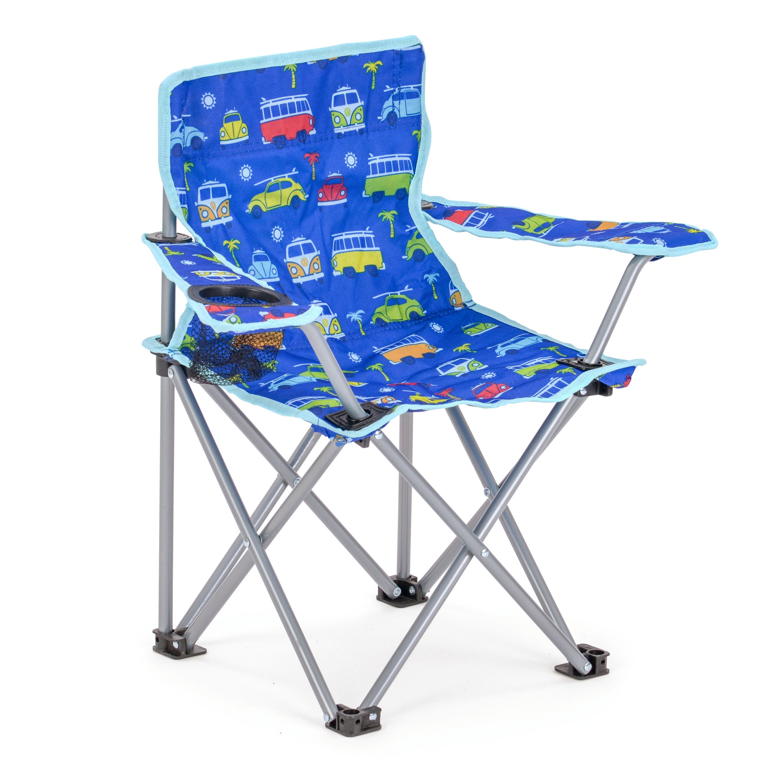 Board Masters - Silla Plegable de Camping y Playa de Volkswagen con reposabrazos y Motivos de T1 Bus y Escarabajo (53 cm/Samba y Beetle/Azul)