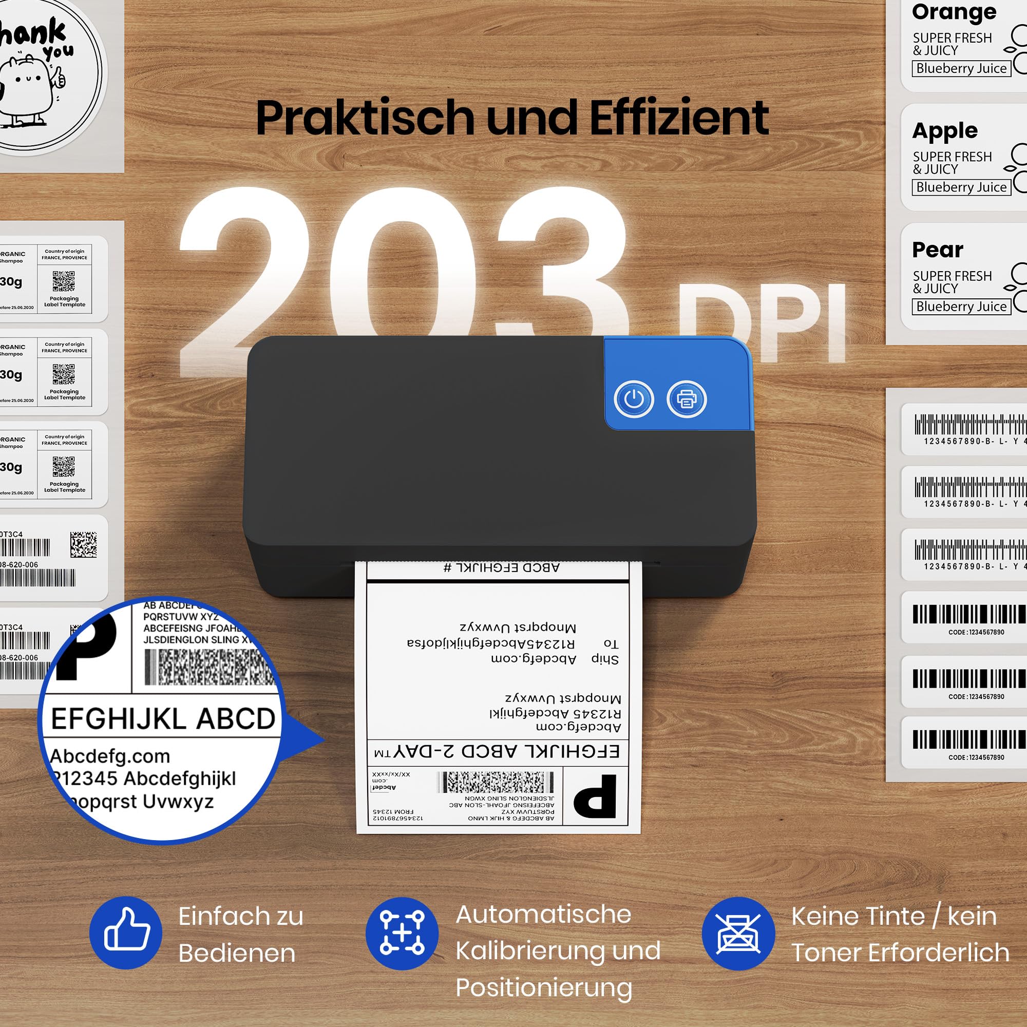 Bluetooth Etikettendrucker DHL, Thermodrucker 4x6 Versandetiketten Drucker, Shipping Label Printer Labeldrucker ohne Tinte für iOS Android Windows Mac, kompatibel mit UPS Shopify Etsy Amazon