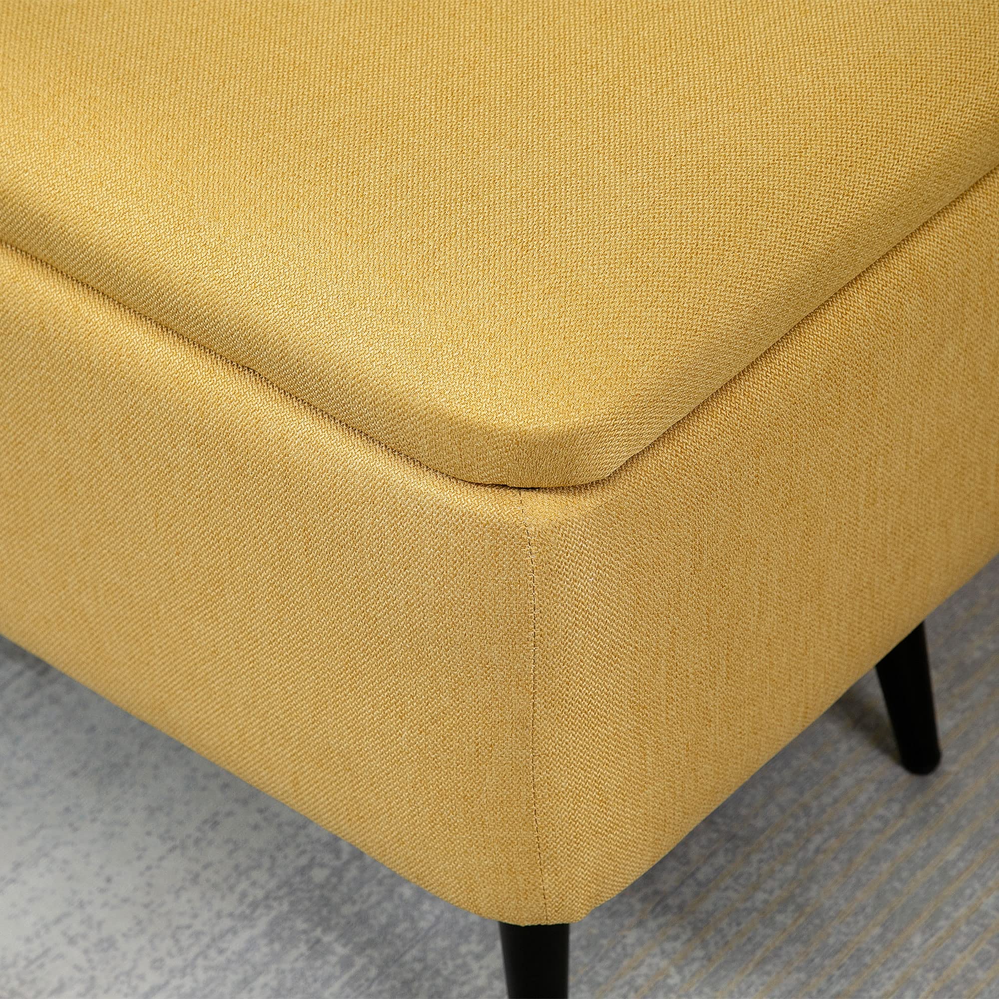 HOMCOM Sitzbank mit Stauraum, Polsterbank mit Leinenoptik, Sitztruhe mit Stahlbeine, Truhenbank für Wohnzimmer, Flur, Schlafzimmer, Bettbank bis 150 kg belastbar, 101 x 38,5 x 44,5 cm, Gelb