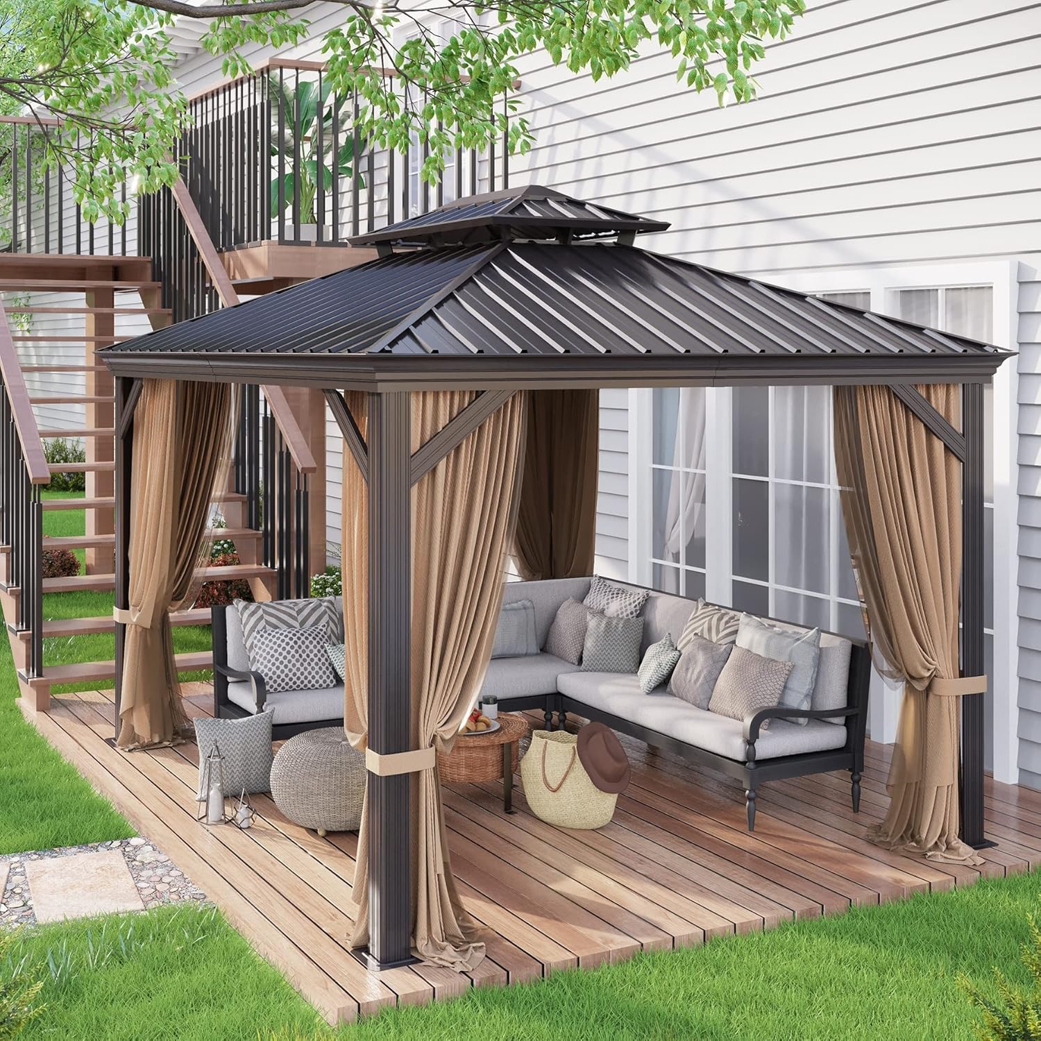 Sophia & William 10'x12' Hardtop Patio Gazebo with Netting