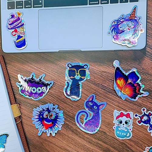 Miniatura 5 de 20 hojas de papel adhesivo holográfico imprimible de 8.5 x 11 pulgadas, hojas de calcomanías impermeables de vinilo arcoíris, 4 estilos mixtos para