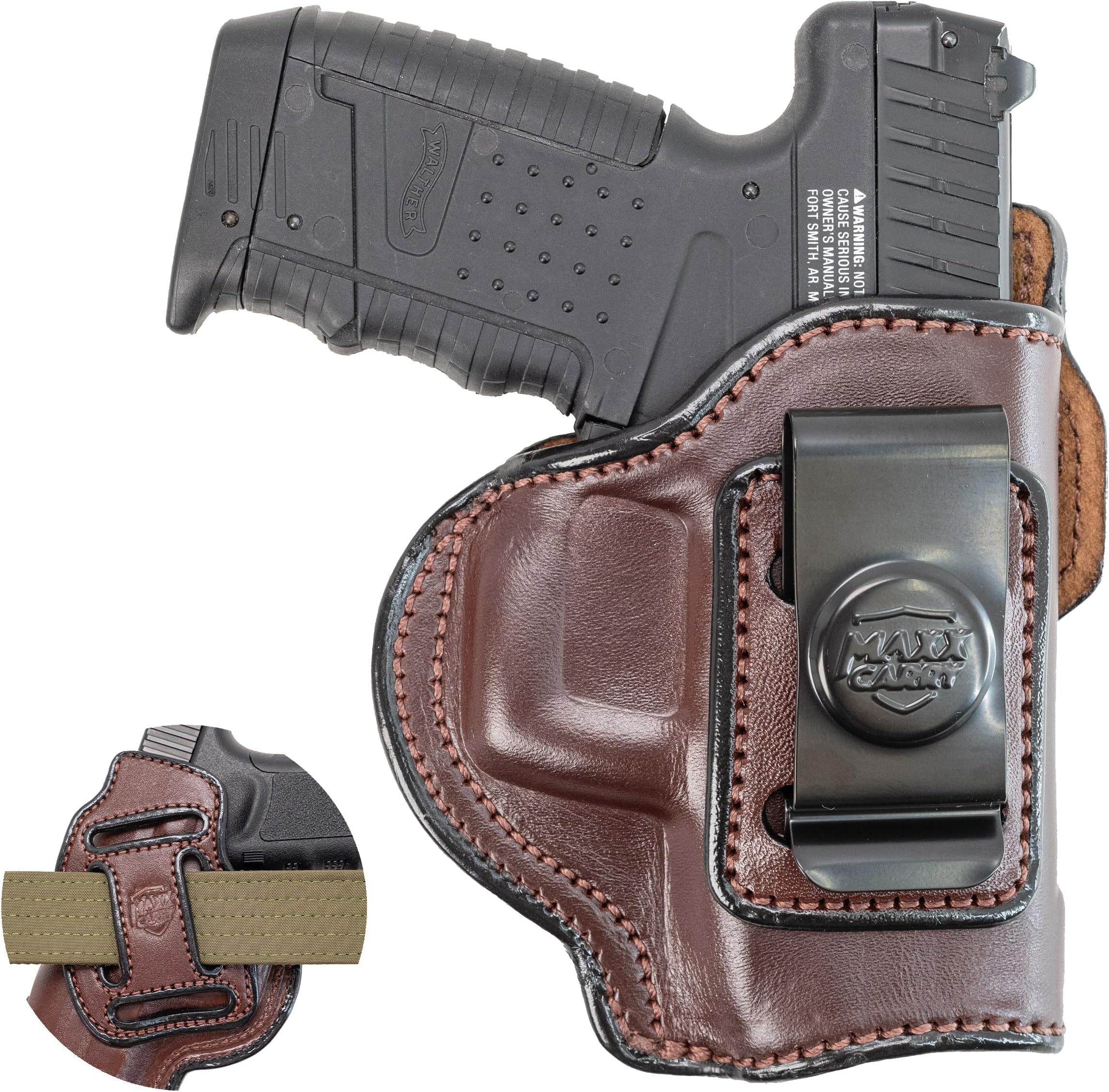 Multi-Carry 4-Way OWB and IWB Leather Gun Holster fits G 43, 43X 9mm | Walther PPS, PPS M2 | Springfield XDS 3.3, Hellcat | S&W M&P 380 Shield EZ | Beretta APX Carry | Taurus PT 709 Slim