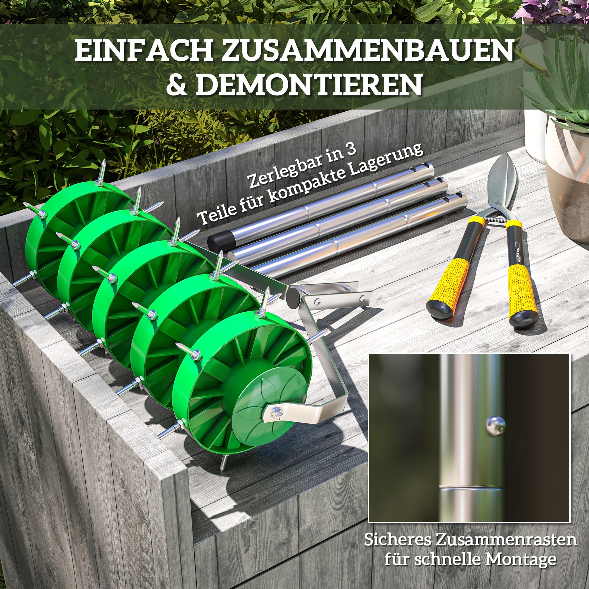 Outsunny Rasenlüfter Manuell Vertikutierer für Rasen 45cm Breite Aerifizierer mit Gartengeräten 30 Eisenspikes Stopfenkern Bodenschiene, Rasenspecht Rasenbelüfter, Rasenpflege für Rasen Höfe