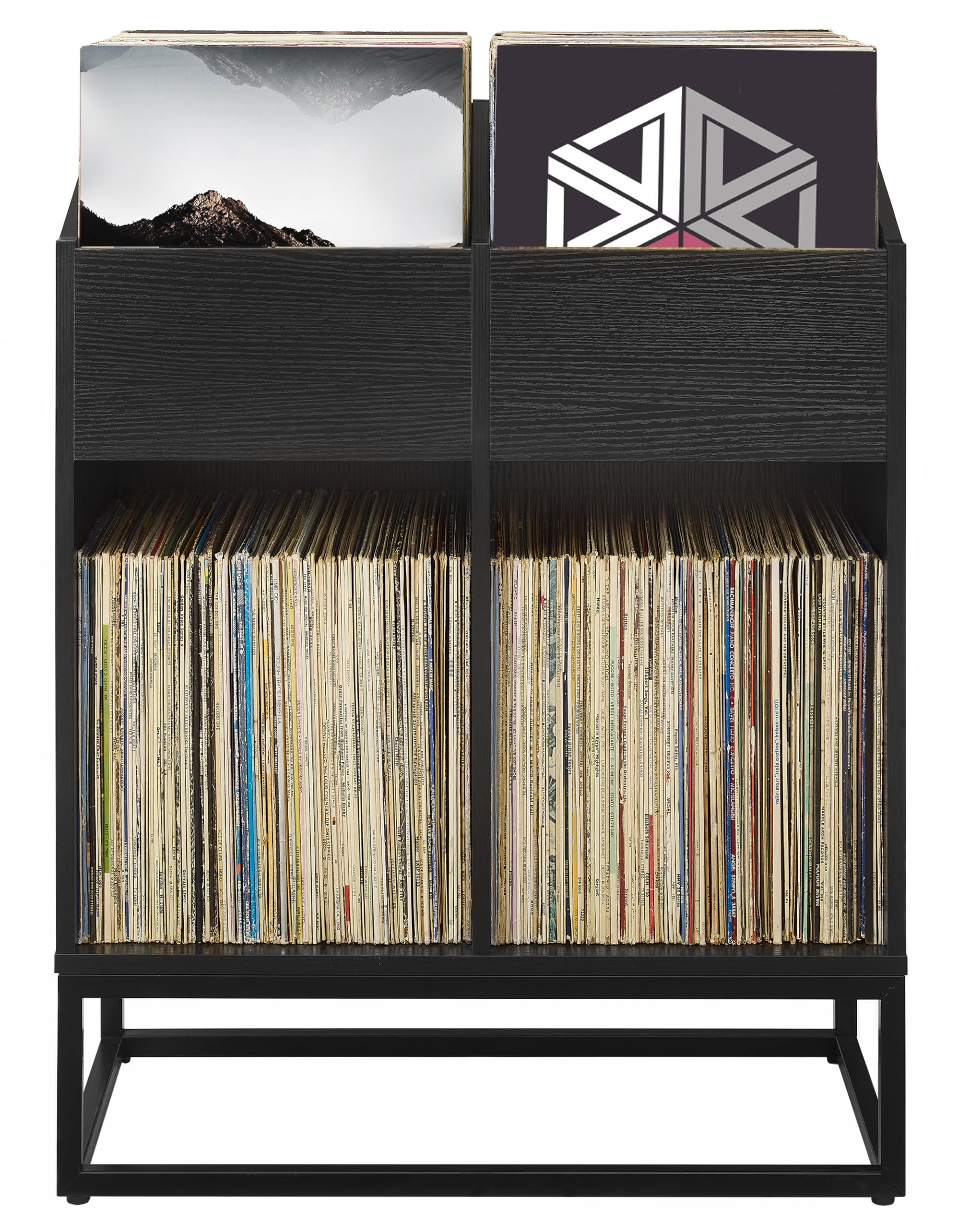 Crosley Furniture Enzo Modern Vinyl Record Storage Stand, Forward-Facing Flip-Bin Shelves for Records, Black