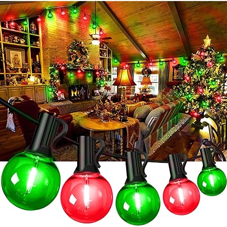 KNONEW 33Ft LED Christmas String Lights Outdoor, 15 Red and Green G40 Globe Bulbs Waterproof Shatterproof Hanging Light for Christmas Carnival Party Decoration