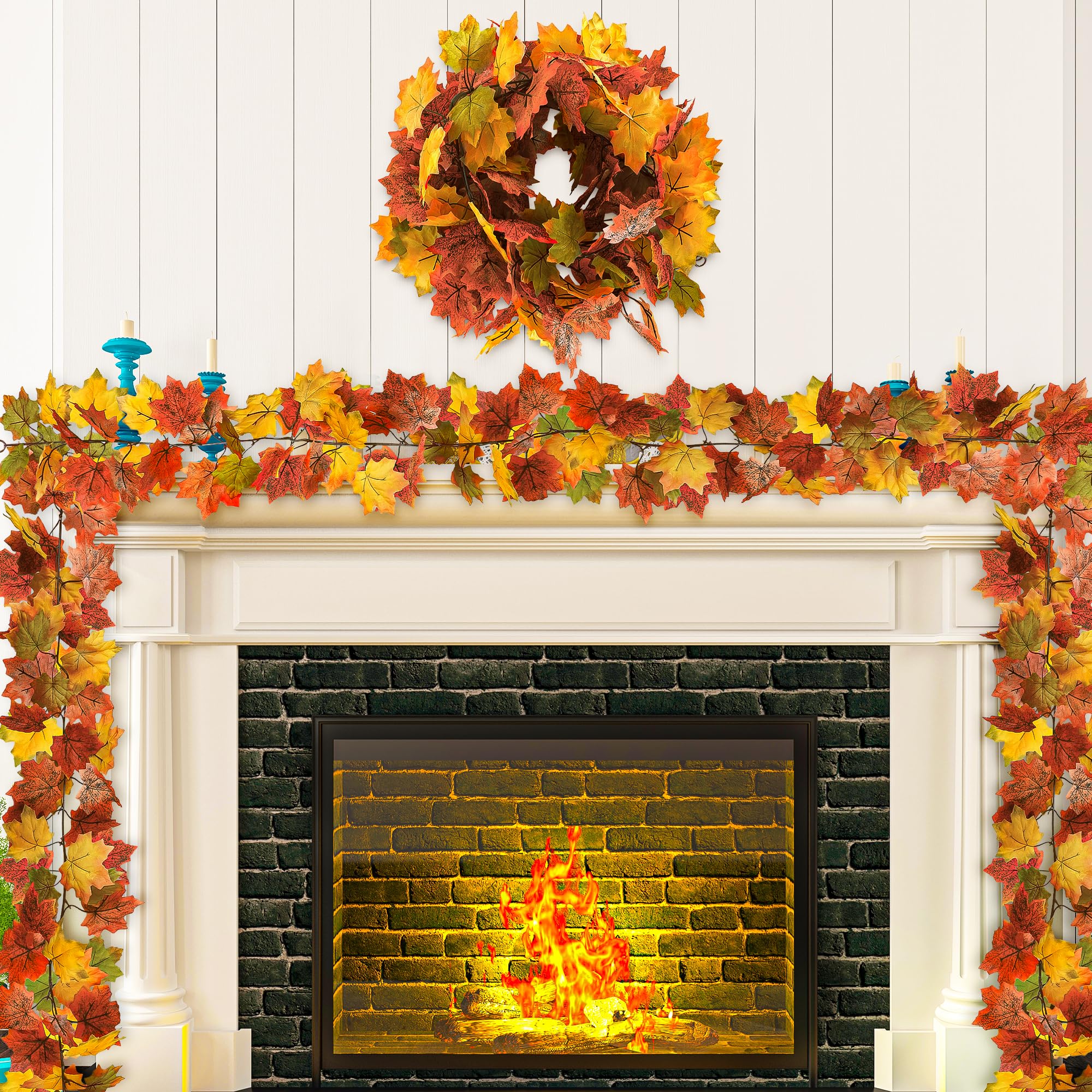 Helimoto Herbstgirlande, Herbstgirlande, 24 Haken, künstliche hängende Herbstdekorationen für Zuhause für Herbst, Erntedankfest, Hochzeit, Party, Kamin, Mantel, Wand, Outdoor-Dekorationen, 12 Stück