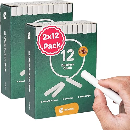 kedudes Tiza blanca  tiza de pizarra para aulas y hogar  24 varillas de tiza sin polvo  escritura suave, fácil limpieza  adecuada para niños,